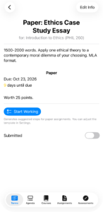 An assignment detail view before any breakdown exists, showing the Start Working button and no step list.